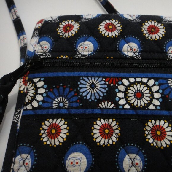 Vera Bradley NIGHT OWL Mini Hipster Crossbody Purse Black Blue White Flower - Picture 2 of 11